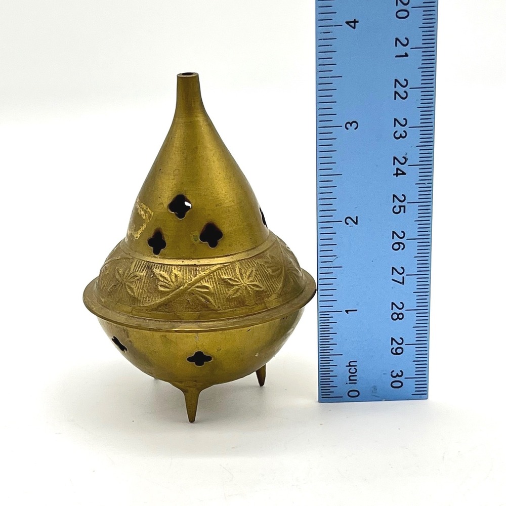 Vintage Brass Incense Burner Holder Ornate Metal Pedestal Tripod Legs - Picture 4 of 6
